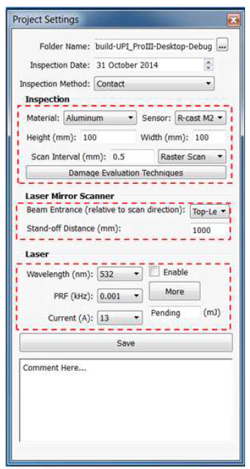 GUI for inspection parameter settings