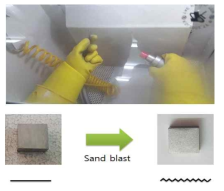 sand blast를 통해 열전소자 표면에 거칠기를 부여하는 모습