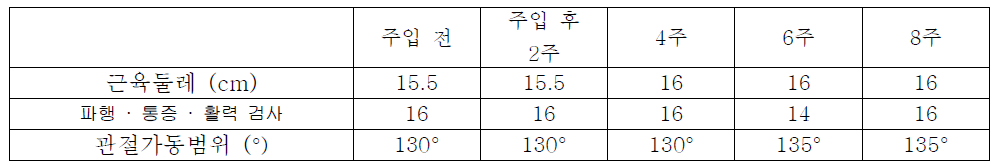 Regenogel 주입 환견에서 무릎관절의 기능적 평가 결과