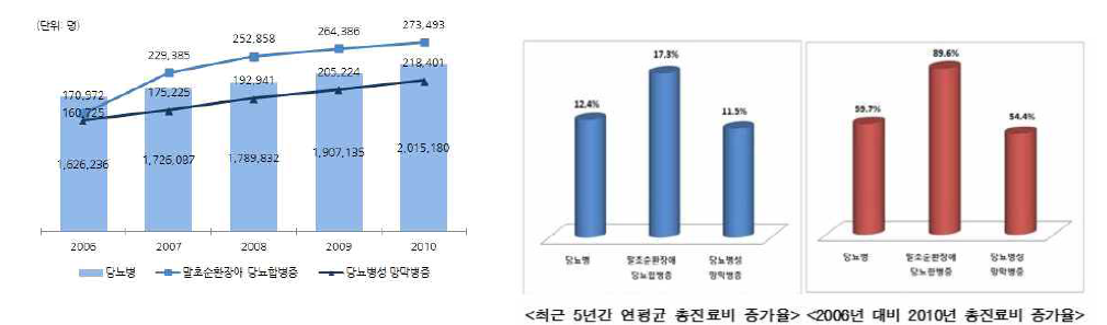 당뇨병 및 주요 당뇨합병증의 연도별 건강보험 진료비 추이-국민건강보험공단, 2011