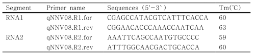 NNV 정량 검출을 위한 RNA1, RNA2 primer