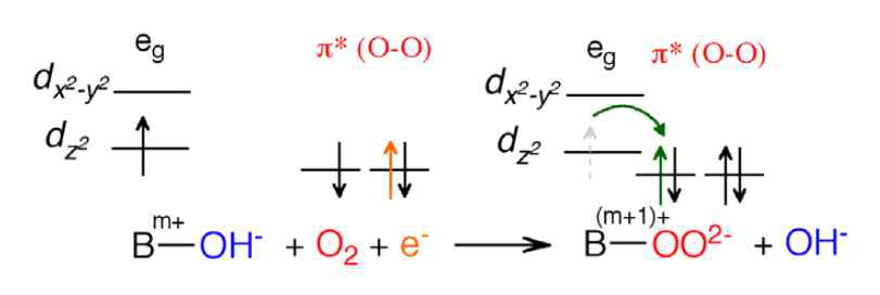 전이금속산화물과 물의 반응 시 효율성을 저하시키는 단계: surface hydroxide displacement [Ref. 1]