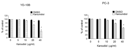 YD-10B, PC-3 cell line에서 Karounidiol의 세포 독성 assay