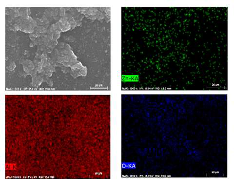 Al이 도핑된 ZnO 나노입자 (Al/Zn = 2%)의 EDS 원소 맵핑