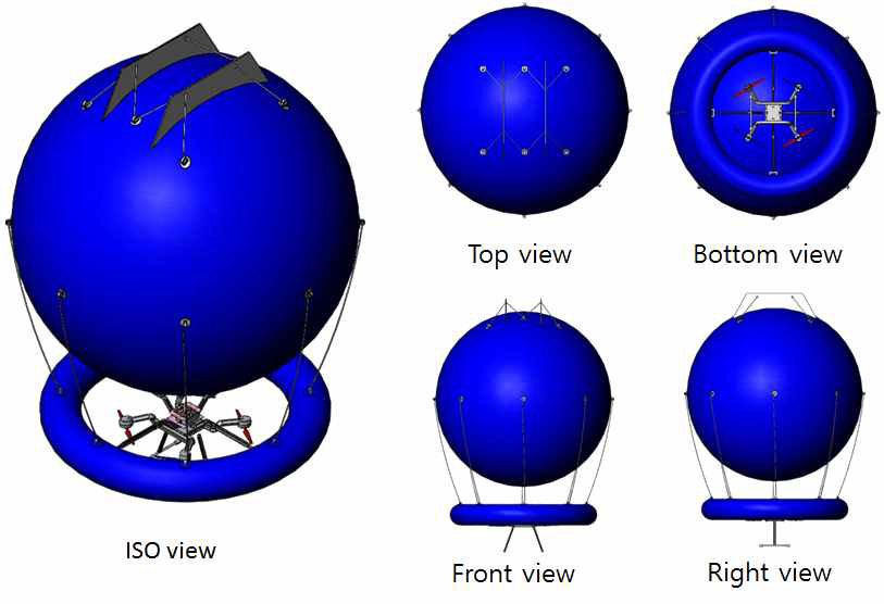 Blimp형 비행체(도너츠형 + 원형기구 + 방향핀) 3D 도면 설계