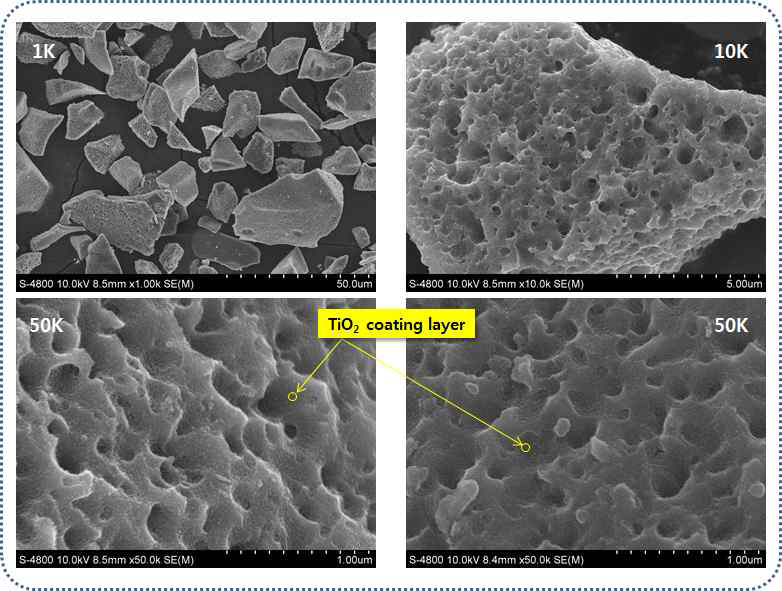 SEM images of TiO2 coated SiOx
