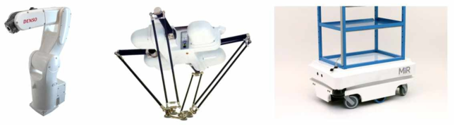 Denso社의 로봇 팔, adept社의 병렬 로봇, MiR社의 이동 로봇