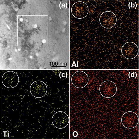 EDS analysis of dispersed γ-Al2O3 nanoparticles in Cu-0.6%Al-0.4%Ti