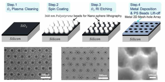 Nanosphere lithography 공정 과정 및 공정 단계별 SEM 사진