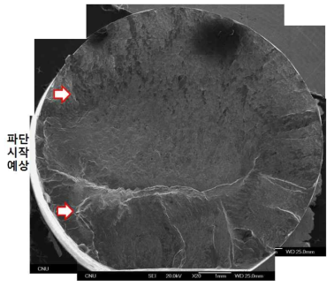 파손된 rod tip의 전체 파단면 모습