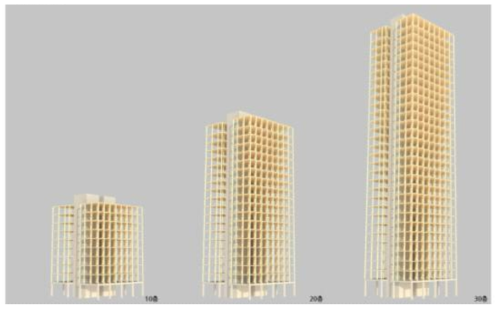 구조용 집성판을 활용한 무량판 구조설계 10층, 20층, 30층
