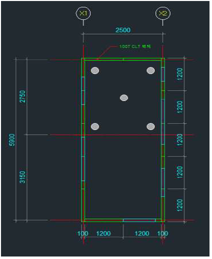 수음실(수피아건축 공장내 목조주택 1층)의 측정점