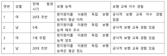 실증테스트 참여 시각장애인의 일반적 특정