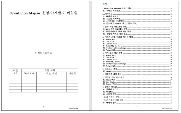 OpenIndoorMap 운영자/개발자 매뉴얼 목차