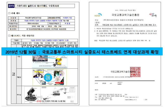 국토교통부 스마트씨티 실증 도시 테스트베드 연계 대상과제 선정