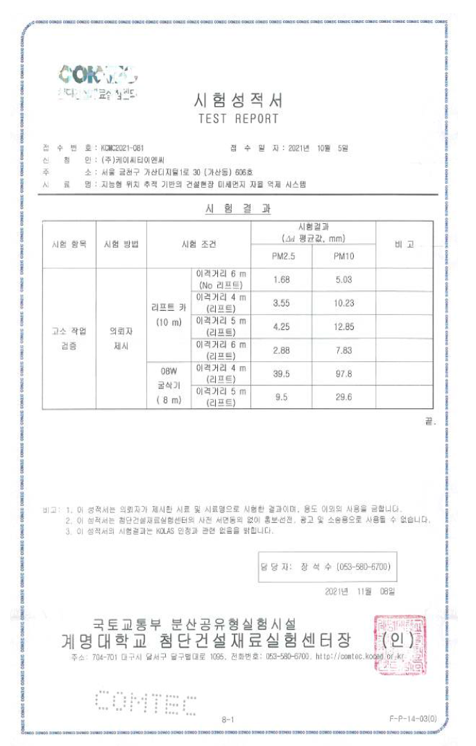 고소작업 검증 시험성적서