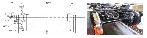 휠 어셈블리 설계도 및 제작된 대차 휠 어셈블리