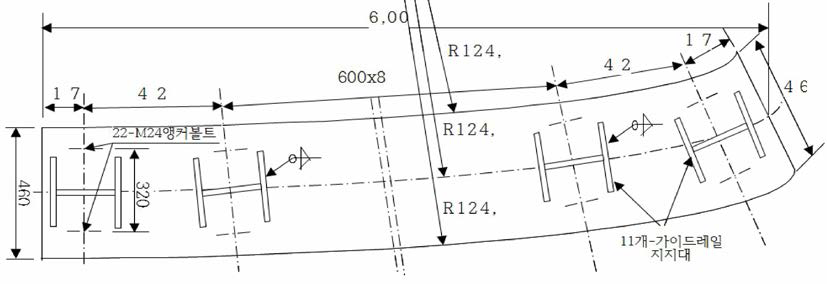 곡선가이드레일 지지대 받침대 상세도