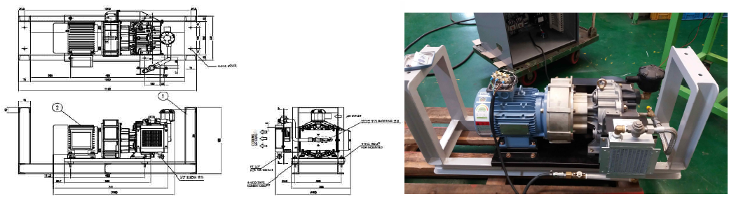 공기압축기 취부 도면 및 제작된 시작품