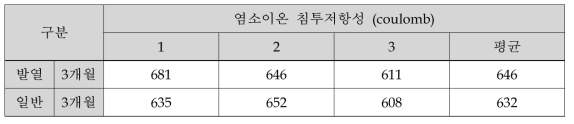 염소이온침투저항성 시험 결과