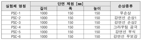 소형 PSC 실험체 제원