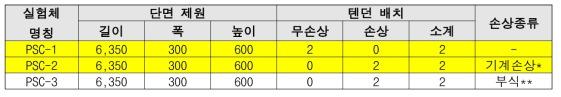 PSC 구조물 실험체 제원