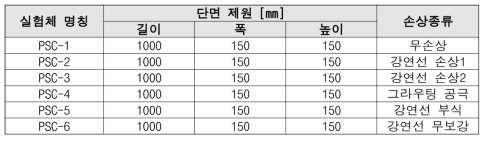 소형 PSC 실험체 제원