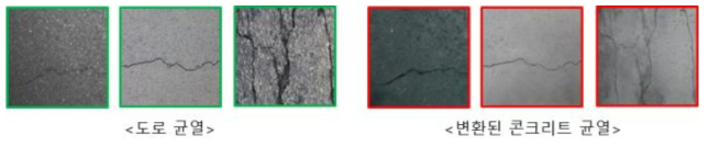 도론 균열 영상과 변환된 콘크리트 균열 영상