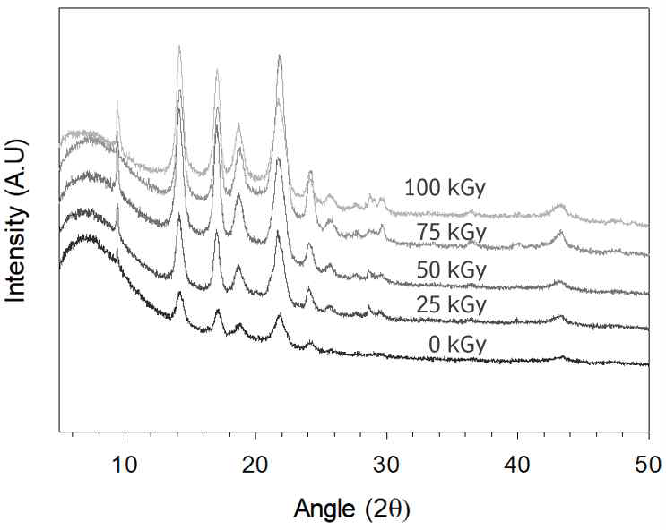 감마선 조사선량에 따른 X-ray diffraction