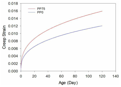 PP0 및 PP75의 크리프 변형 해석결과