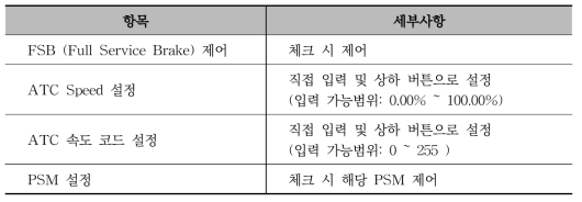 ATC 인터페이스 제어 화면 항목 세부사항