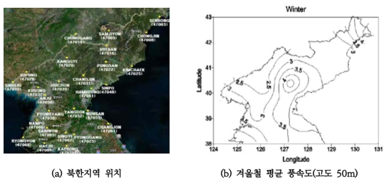 북한 평균풍속도(서은경, 2009)