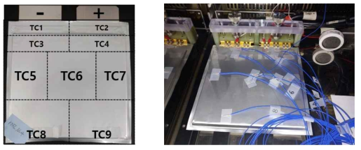 전지 표면을 구획화하여 각 위치에 열전대 부착