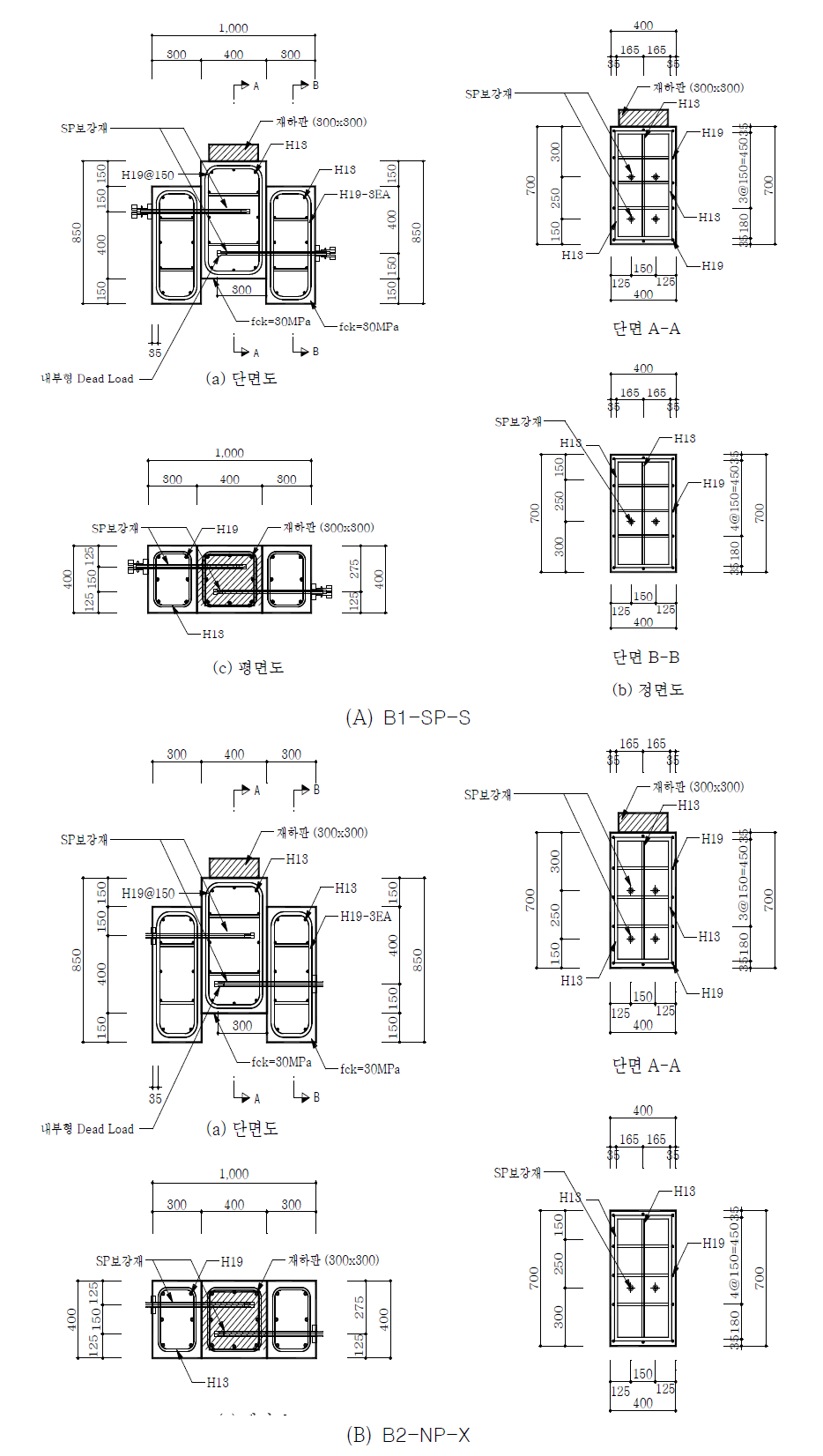 SP 보강재의 직접전단 거동 평가를 위한 시험체 제작 도면