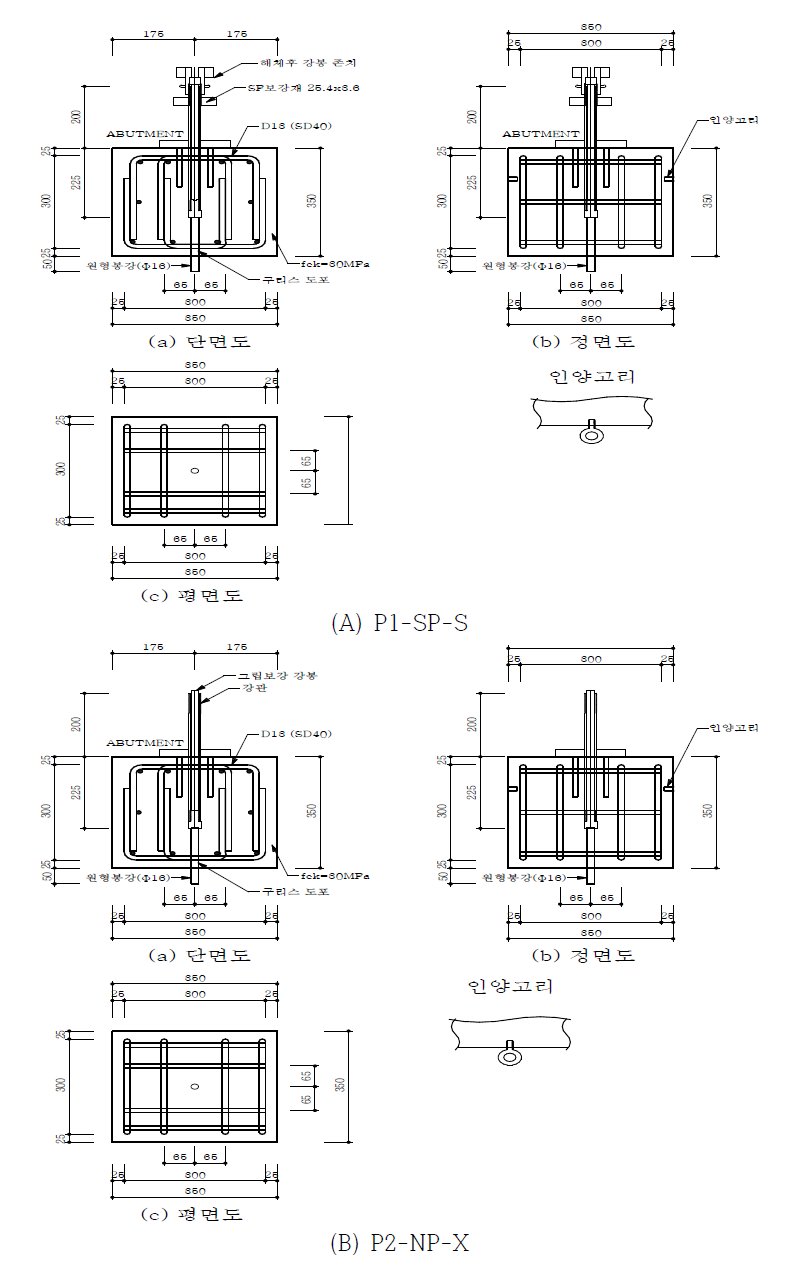 SP 보강재의 직접인발 거동 평가를 위한 시험체 제작 도면