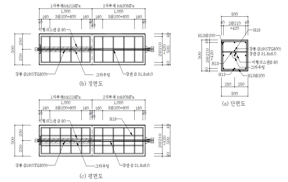 SP 보강재의 손실률 평가를 위한 시험체 제작 도면