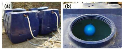 지하수 물탱크(a) 및 수위 밸브(b)