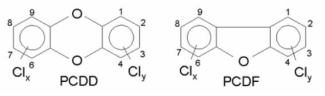 PCDD와 PCDF의 화학구조
