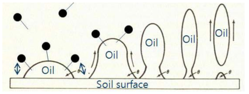 계면활성제에 의해 토양 입자 표면으로부터 유류 오염 물질이 제거되는 기작