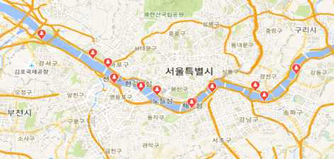 11개 한강공원의 위치