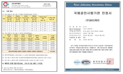 KOLAS 인증기관 인정서 및 (주)씨티케이 시험 결과