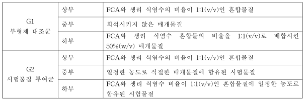 군 구성 및 투여 부위별 투여 물질