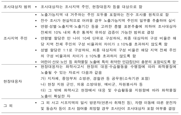 건강영향조사 세부 평가 방법 내 조사대상자 범위