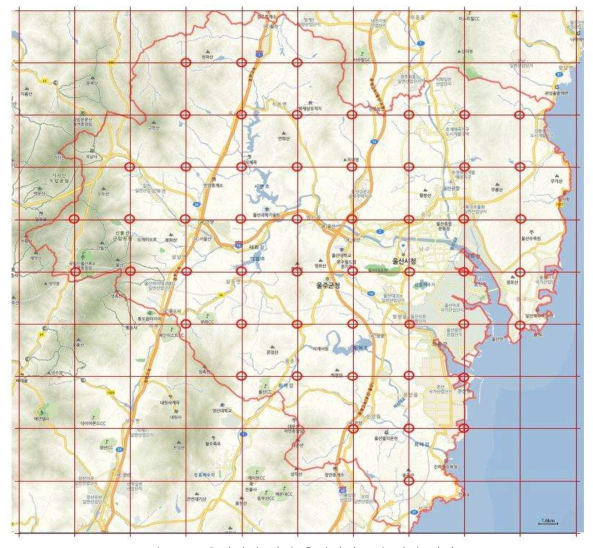 울산지역 실외 측정지점 1차 선정 결과