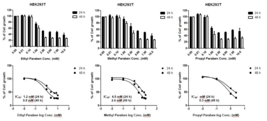 HEK293T 세포에서 파라벤류에 대한 사전 세포독성 평가