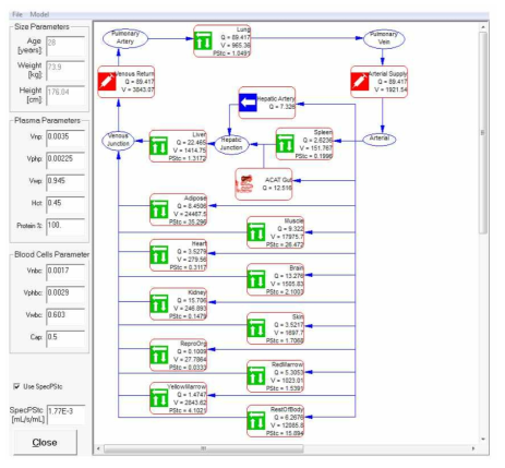 PBPK/PBTK software인 GastroplusⓇ 의 population model과 각 조직의 생리학적 파라미터