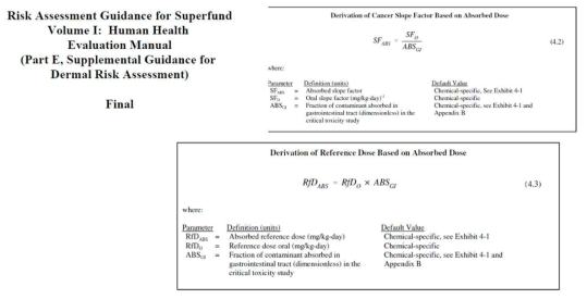 US EPA에서의 경피 노출량 산정 및 계수, 위해성평가