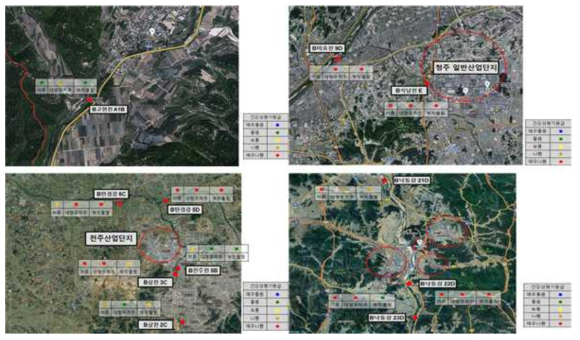 현장 모니터링 조사 지역 - 영천 대조(좌상), 청주(우상), 전주(좌하), 구미(우하)