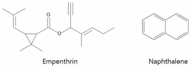 좀벌레 방제제로 많이 사용되는 엠펜트린 및 나프탈렌의 화학구조
