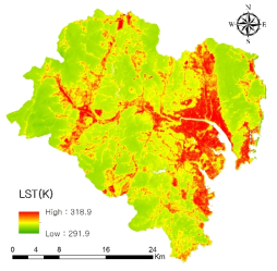 Landsat 영상에서 추출한 지표면온도 주제도